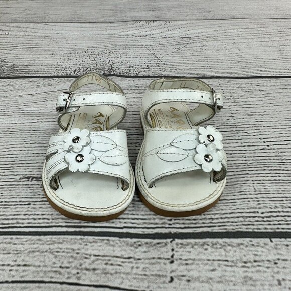 Taps Floral Sandals Infant Size 11 Baby Hook & Loop Play Dress Shoes - White - Picture 5 of 8